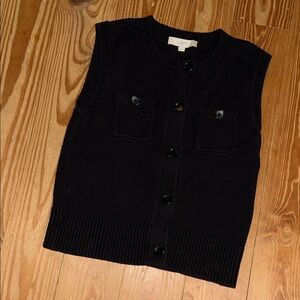 LOFT Black Knit Button-Up Vest